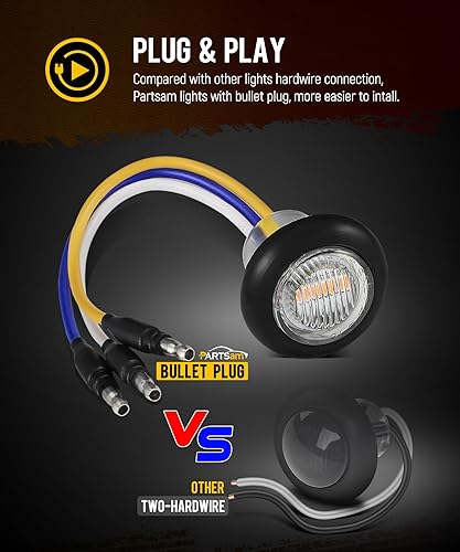 Miniatura 3 de Partsam 10 unidades de luz LED redonda de doble color de 34 pulgadas, color ámbar a blanco, luz lateral auxiliar de luz lateral, aprobadas por DOT,