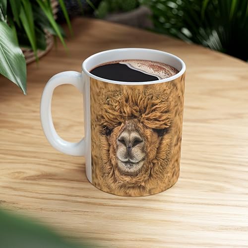 Miniatura 8 de Lovesout Funny Gifts Fawn Alpaca Taza de café de cara grande, taza de cerámica blanca de 11 onzas