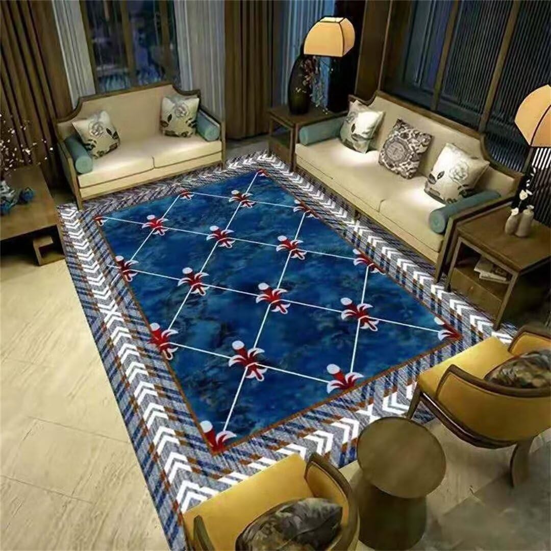 Tapis sol enfant bleu 180x250cm géométrique pour chambre et salon