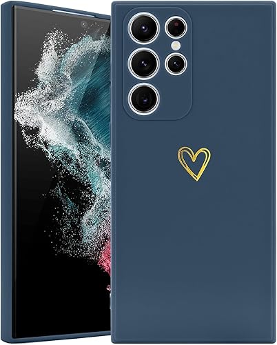 Miniatura 1 de Wirvyuer Funda para Samsung Galaxy S22 Ultra, bonita funda delgada a prueba de golpes con soporte de carga inalámbrica y protección, azul marino