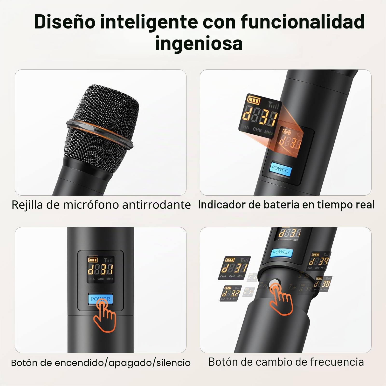MELONARE Sistema de micrófono inalámbrico UHF Compacto MWM-41-4H | 4 micrófonos de mano dinámicos, 4 x 10 frecuencias, alcance 60 m, voces en vivo, karaoke, iglesia, DJ