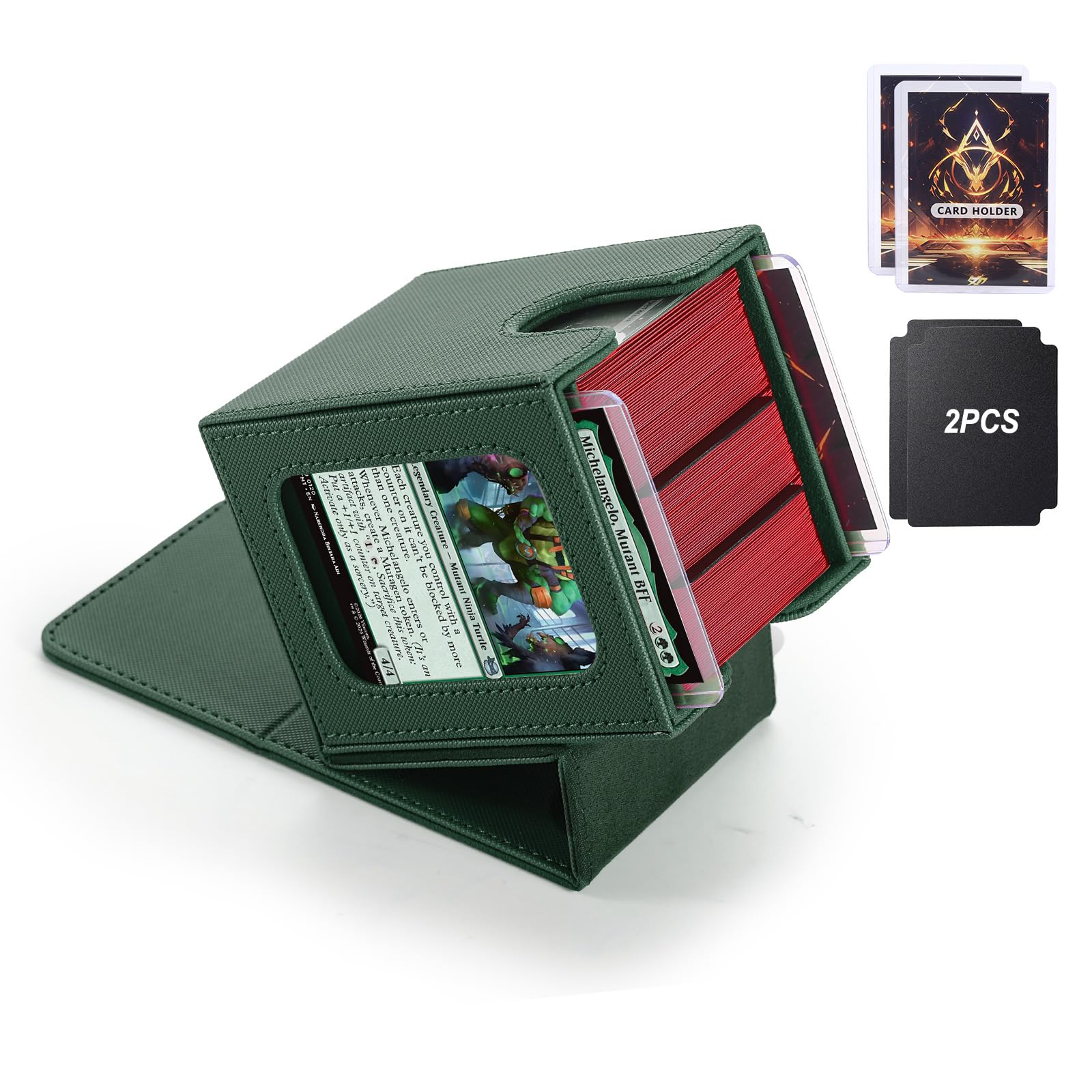 Stepane MTG Commander Deck Box for TCG with dual display windows,Green — image 1