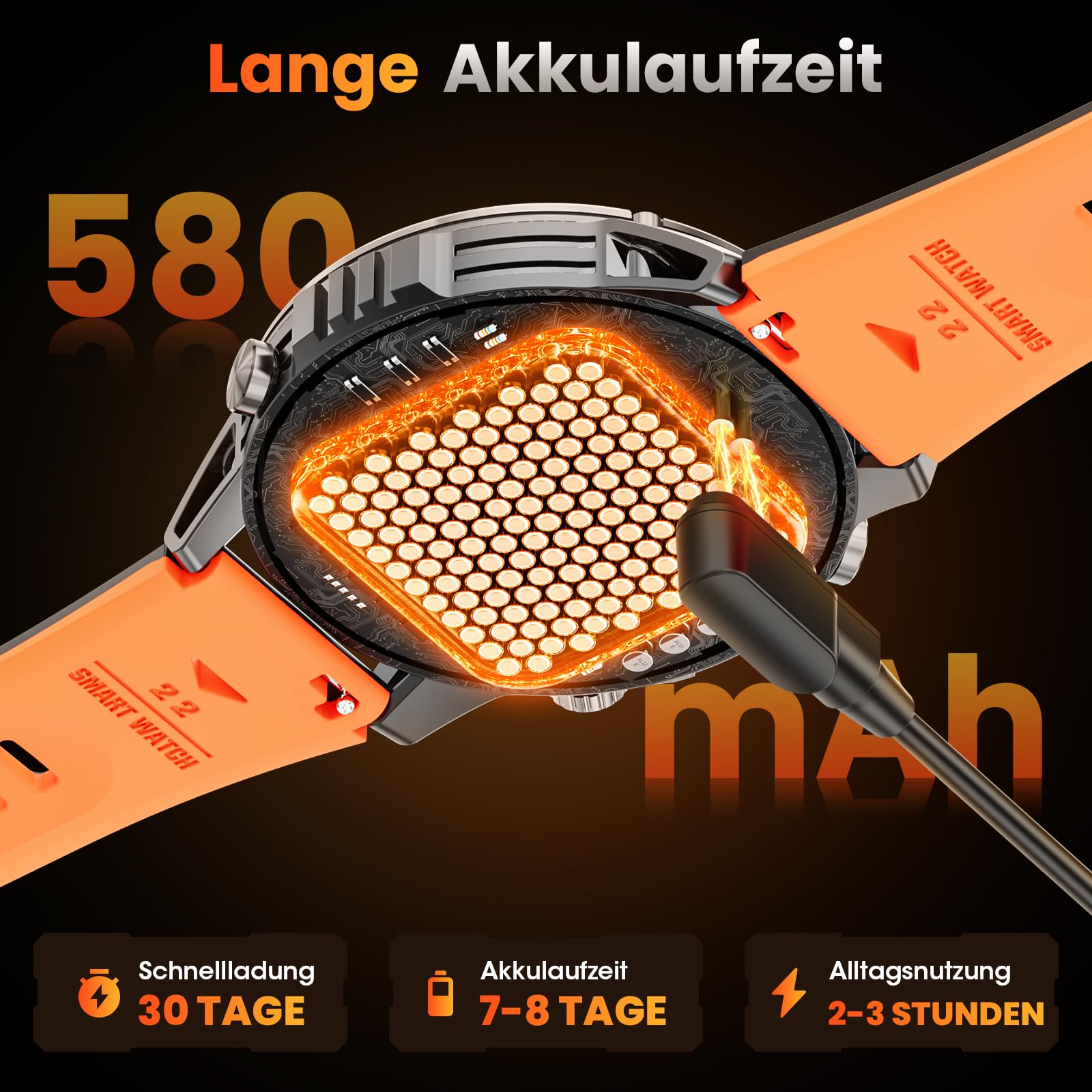 Smartwatch Herren GPS, 1,46" HD Men's Militär Smart Watch, LED Taschenlampe, Kompass, 100+ Sportmodi Fitnessuhr, IP68 Wasserdicht Rund Sportuhr, Fitness Tracker Watch für iOS Android (Schwarz)