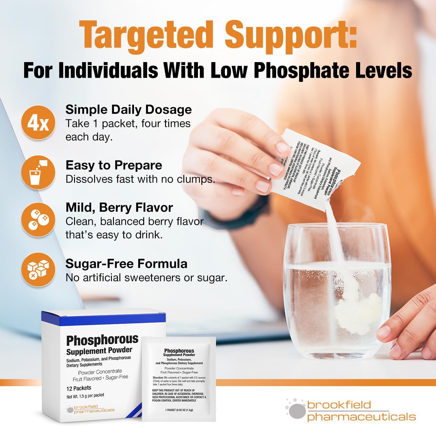 Phosphorus Supplements 12 Packets, Dietary Supplements Powder with Sodium Phosphate and Potassium Phosphate, Fruit Flavored Phosphorous Supplement Powder for Electrolyte, Bone Health & Kidney Health - Image 5