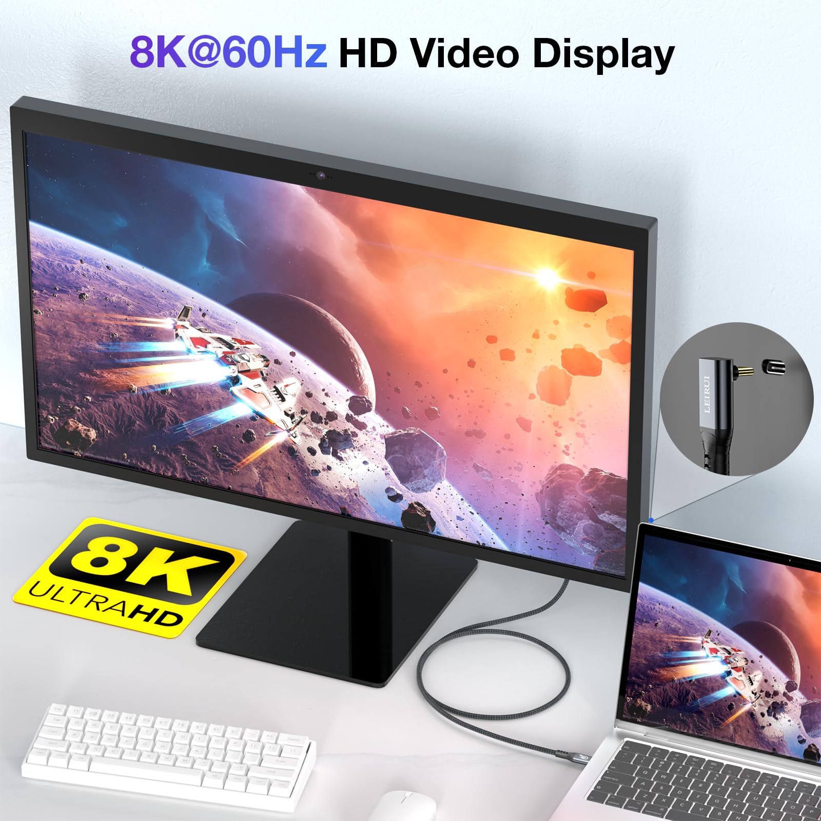 Cavo USB 4 certificato per cavo Thunderbolt 4, cavo di trasferimento dati USB C ad angolo inferiore da 40 Gbps, video 8K a 60 Hz, ricarica rapida PD da 240 W per iPhone 16/17, Steam Deck, monitor USB