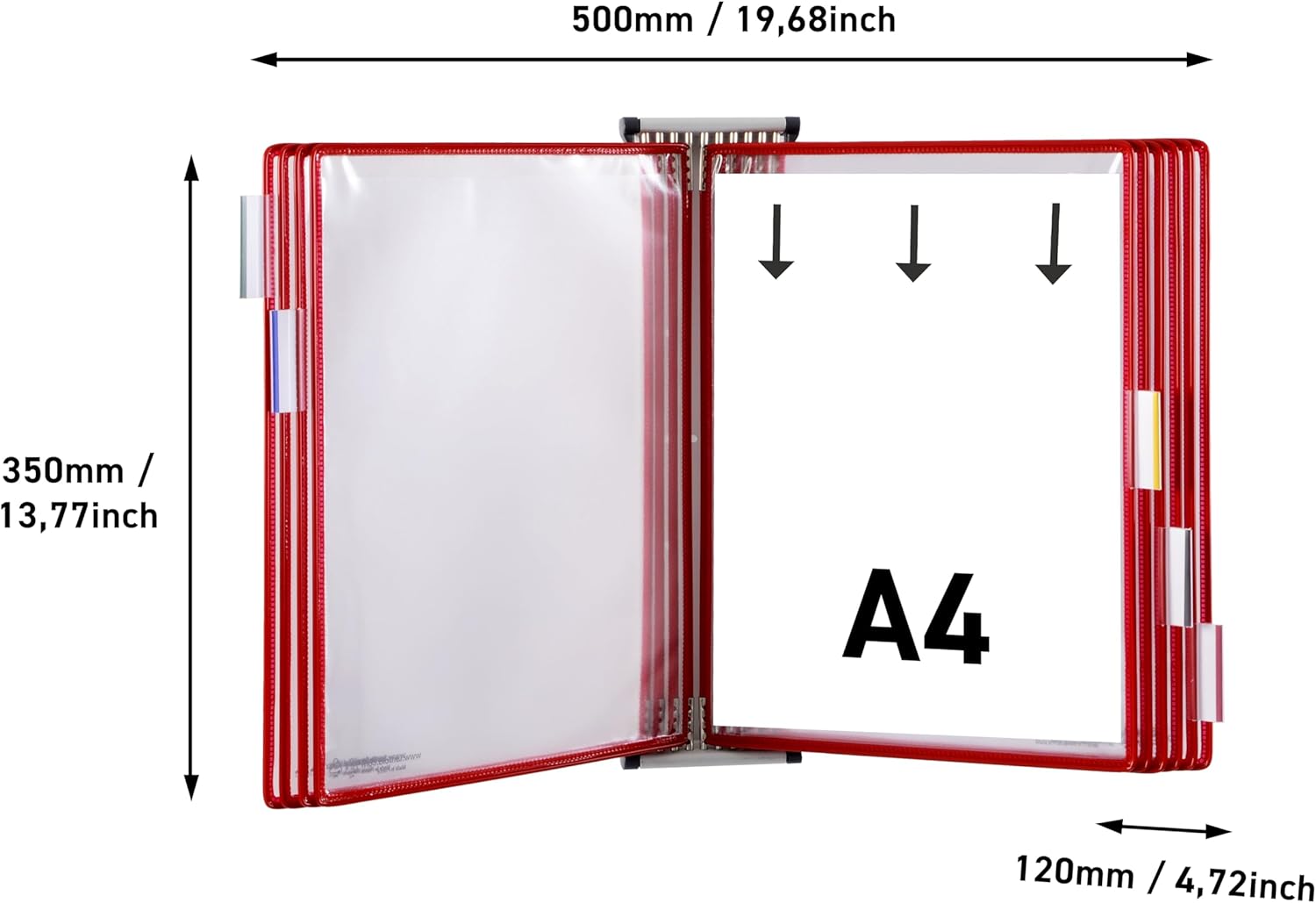 Tarifold Technic Wall Display Unit with 5 Clip-on Index Tabs and 10 Pockets A4 Red Ref 414103