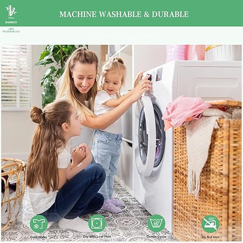 Miniatura 7 de UNILIBRA Protector de colchón individual XL impermeable de rayón de bambú, funda de colchón de bolsillo profundo para colchón de hasta 6 a 19