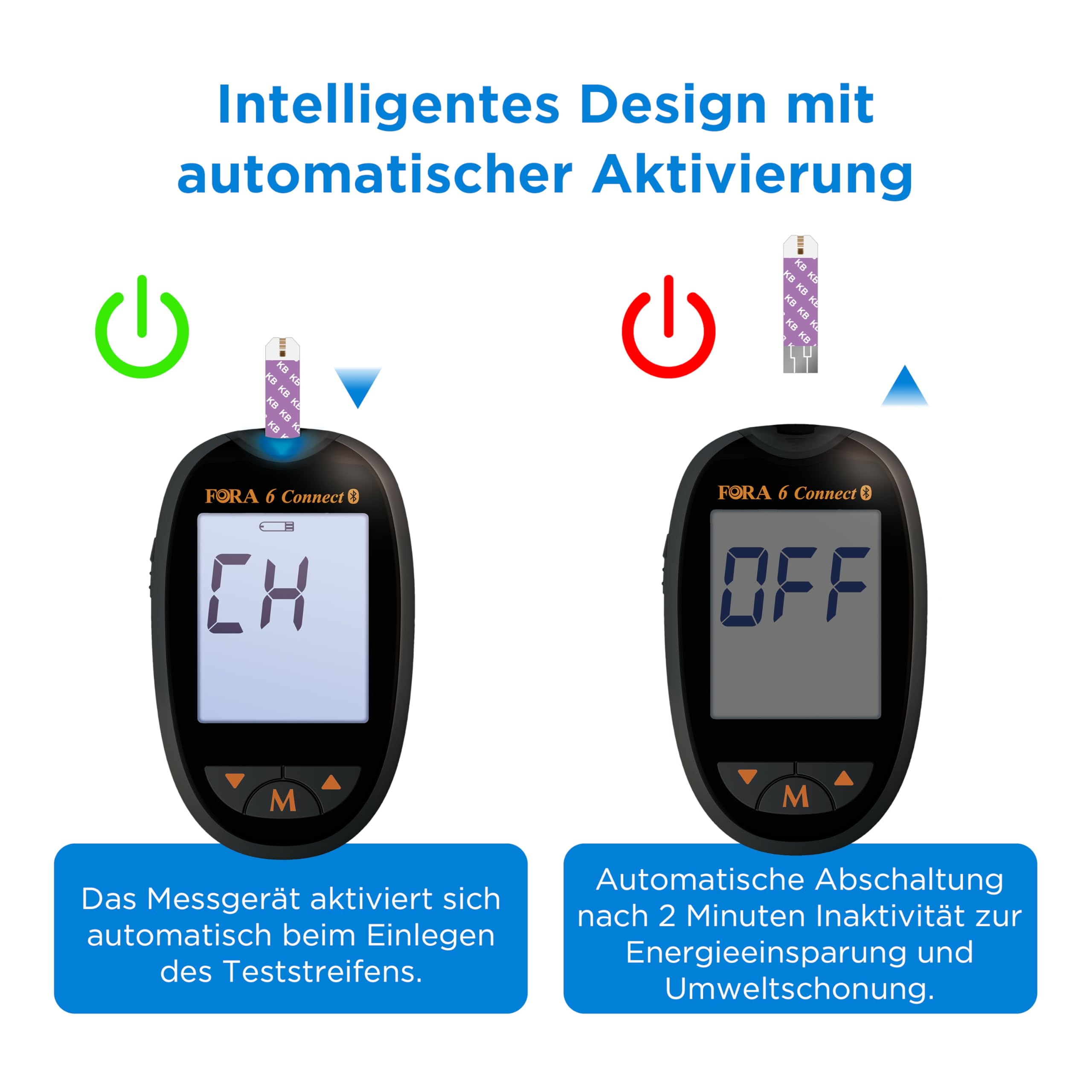 FORA 6 Connect-Multiparameter (mg/dl) und 10 Keton-Teststreifen. Mit Bluetooth und App.