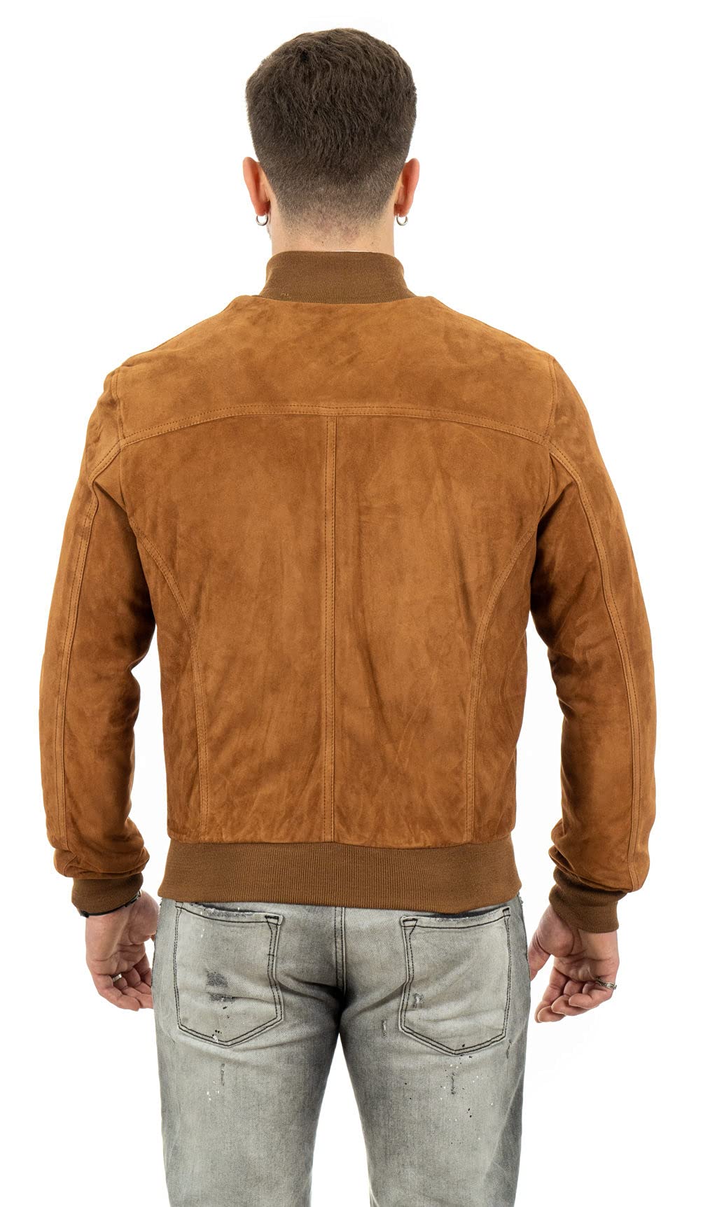 Pelletterie Borghese | Bomber in Pelle Uomo Renna Camoscio Scamosciato | Vera Pelle | Giacca in Pelle | Primavera | Giubbotto | Giubbino | Made in Italy | POLO