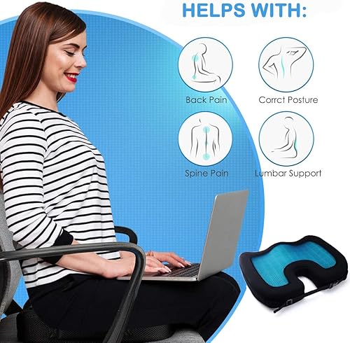 Miniatura 5 de Cojín de asiento mejorado de gel – Almohada de espuma viscoelástica para silla con gel refrescante para ciática, alivio del dolor de espalda y coxis
