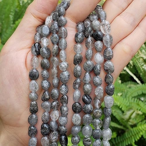 Miniatura 5 de Adabele GZ11-62 - Cuentas sueltas de cuarzo rutilado de plata natural, 3 hebras, de 0.236 in a 0.315 in, forma libre, ovalada, piedra gema de