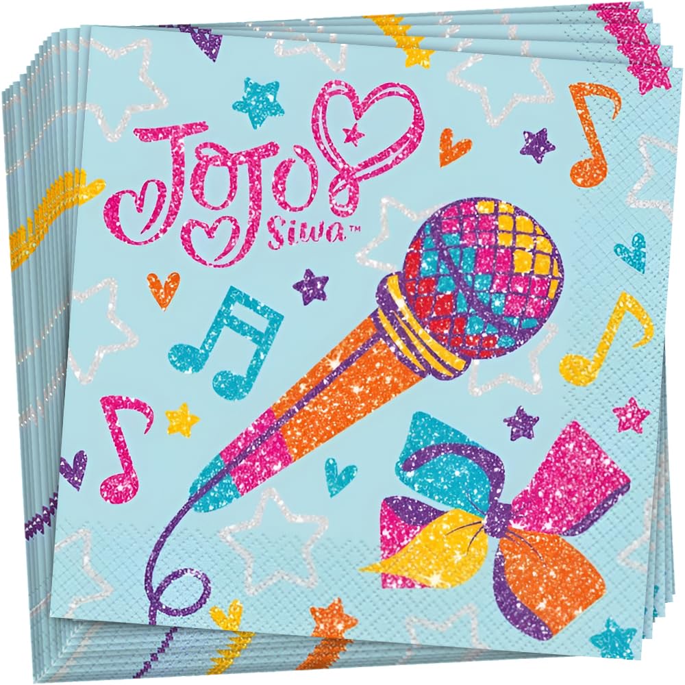 Unique JoJo Siwa Multicolor Party Luncheon Napkins - 7" x 7" (16 Pcs) - Premium Paper Napkins - Perfect for Kids' Birthday Parties & Celebrations