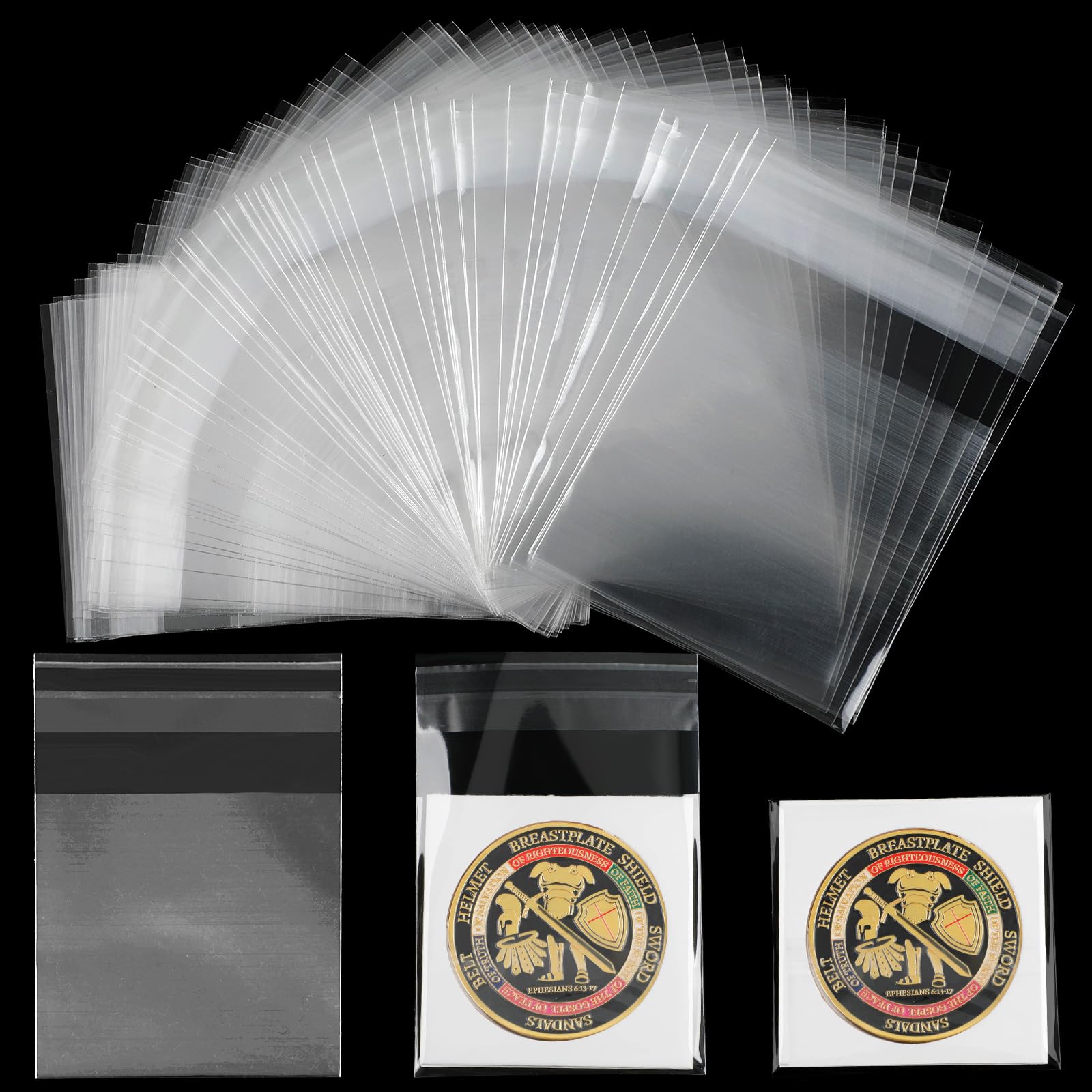 Clysee 2000 Pcs Coin Flips 2x2 Sleeves Small Penny Coin Protector Clear Individual Coin Holders Collectors Bulk Single Pocket Coin Flips Sleeves Self Adhesive OPP Bags for Coins Jewelry Small Item