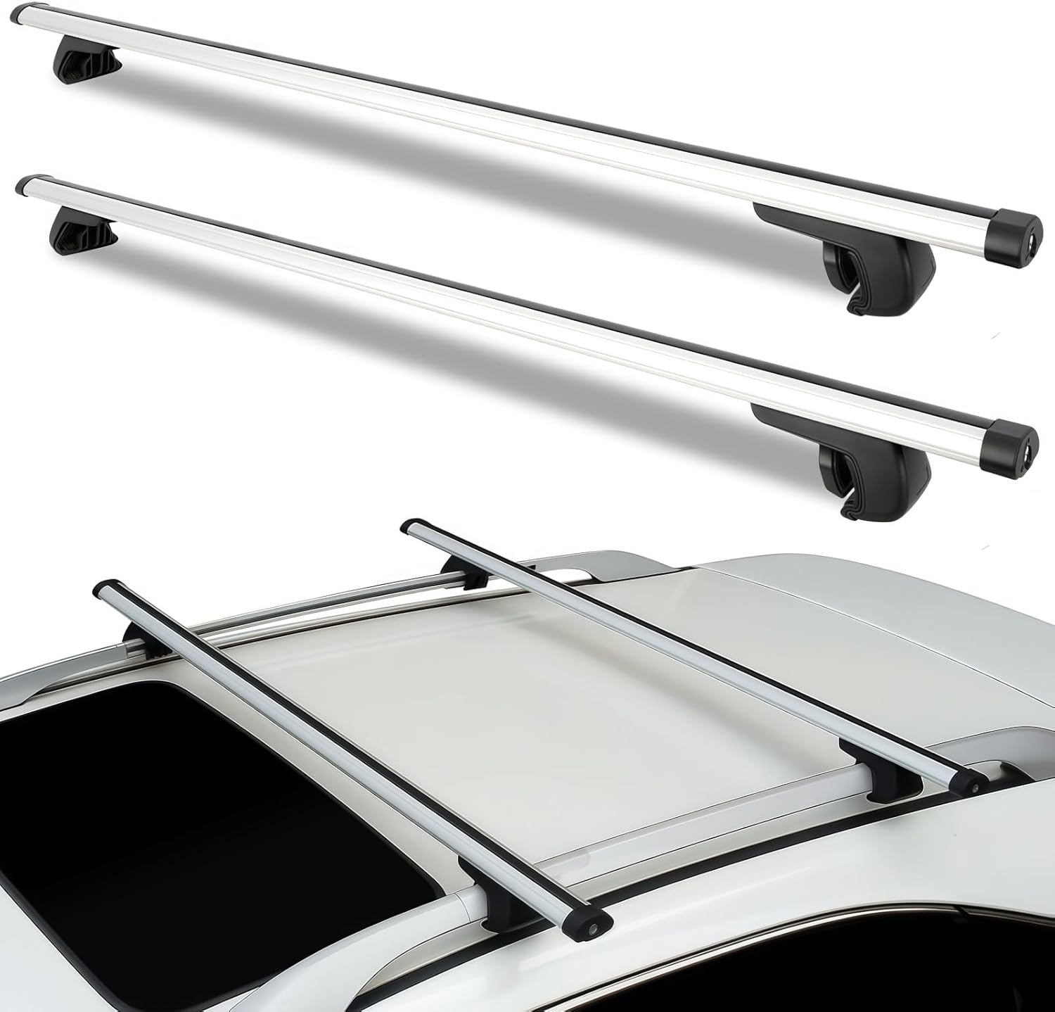 SYDSZ Car Roof Rack Cross Bars 53” Thick Aluminum Crossbars Universal Roof Rack, Fits Most Vehicles with Existing Raised Side Rails with Gap Silvery