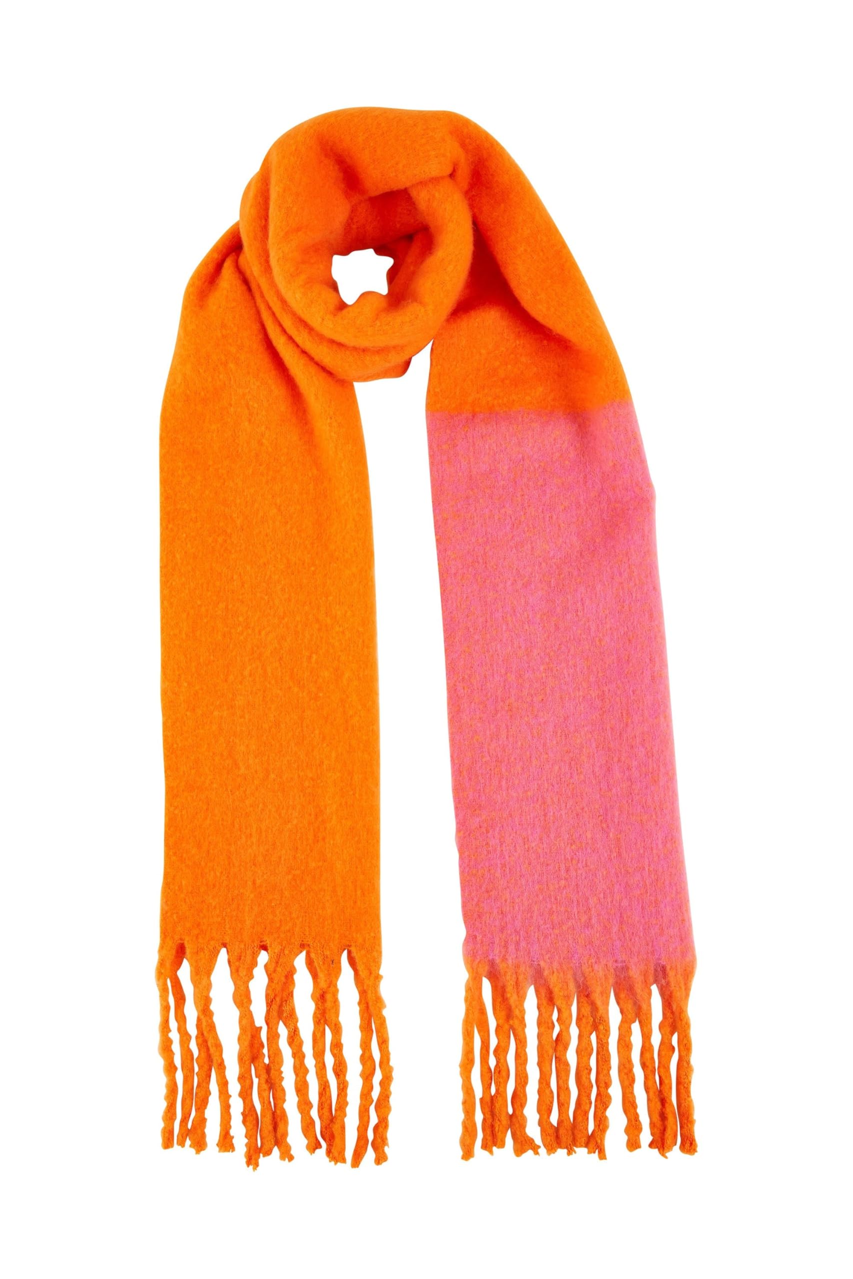 Yumi Women's Pink And Orange Colour Block Scarf One Size
