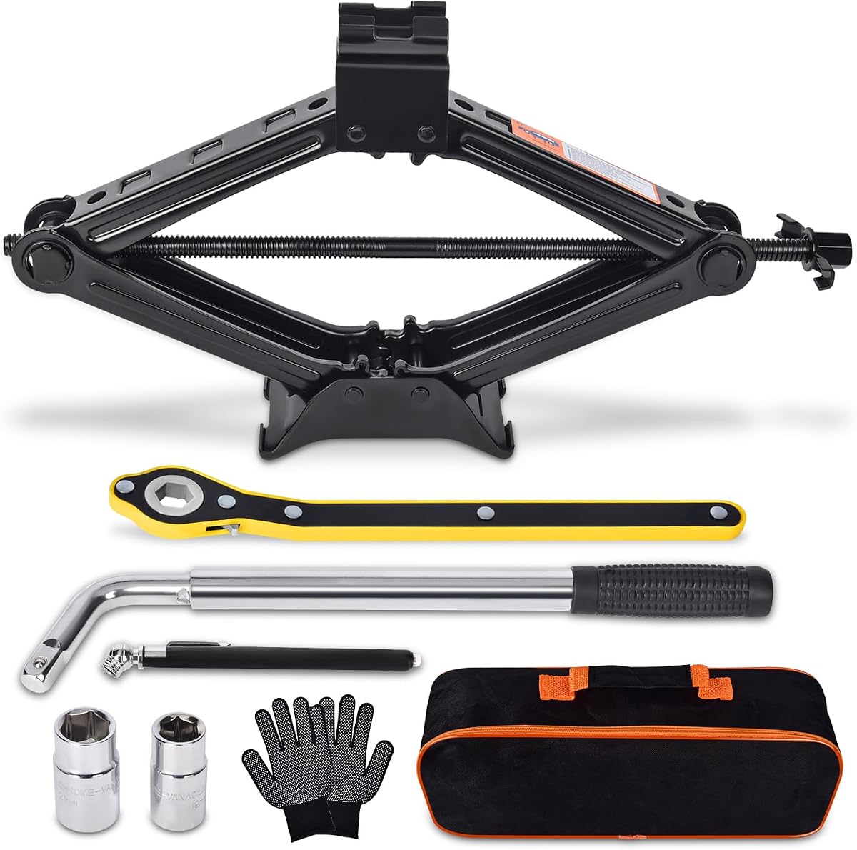 Scissor Car Jack 2 Ton (4409 lbs) Tire Changing Kit with Lug Wrench - Emergency Kit for Car, SUV, MPV