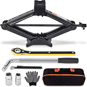 Car Jack Kit Scissor Jack 2 Ton (4409 lbs) Universal Emergency Kit with Lug Wrench for Tire Changing - SUV Compatible