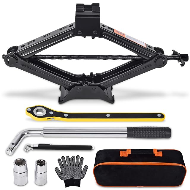 Scissor Car Jack 2 Ton 4409 lbs Tire Changing Kit with Lug Wrench - Emergency Kit for Car
