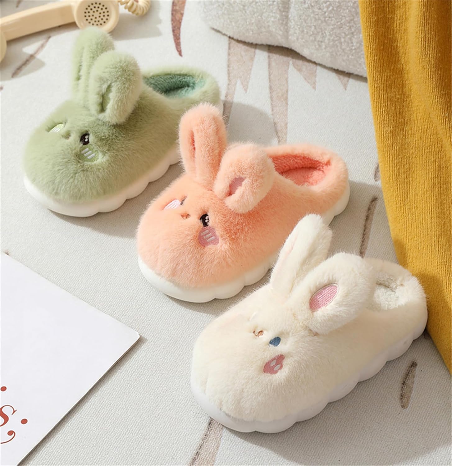 Women's Warm Plush Bunny Animals Slippers Adult Cotton Men's Indoor non-slip Home Thick Bottom Slippers for Winter - Image 6