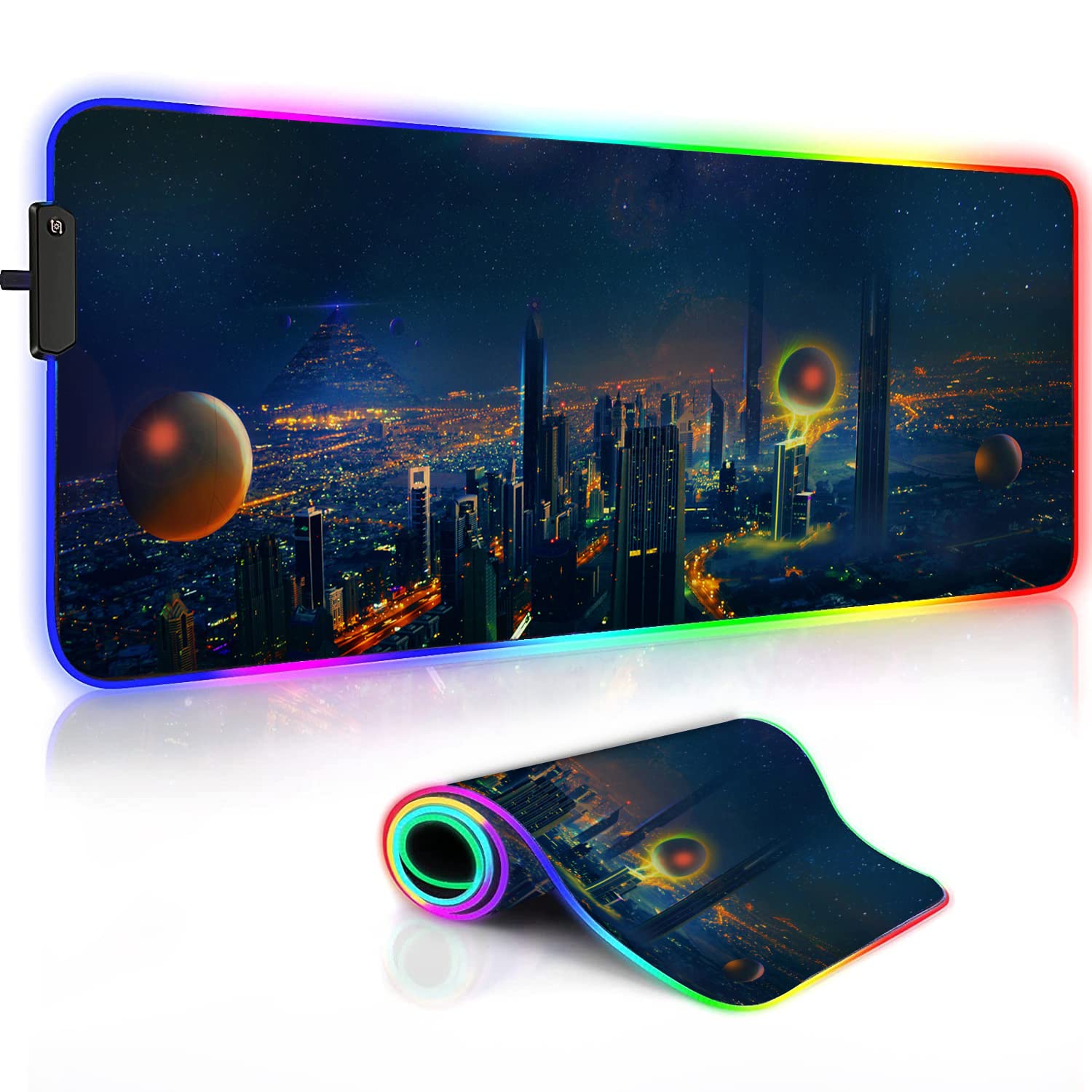 Qizlar Extended RGB Gaming Mouse Pad, (800mm x 300mm x 4mm) Extra Large Gaming Mouse Mat for Gamer, Waterproof Office Desktop Mat with 12 Lighting Mode (City Height) (B0B777LL86) Amazon Price History, Amazon Price Tracker