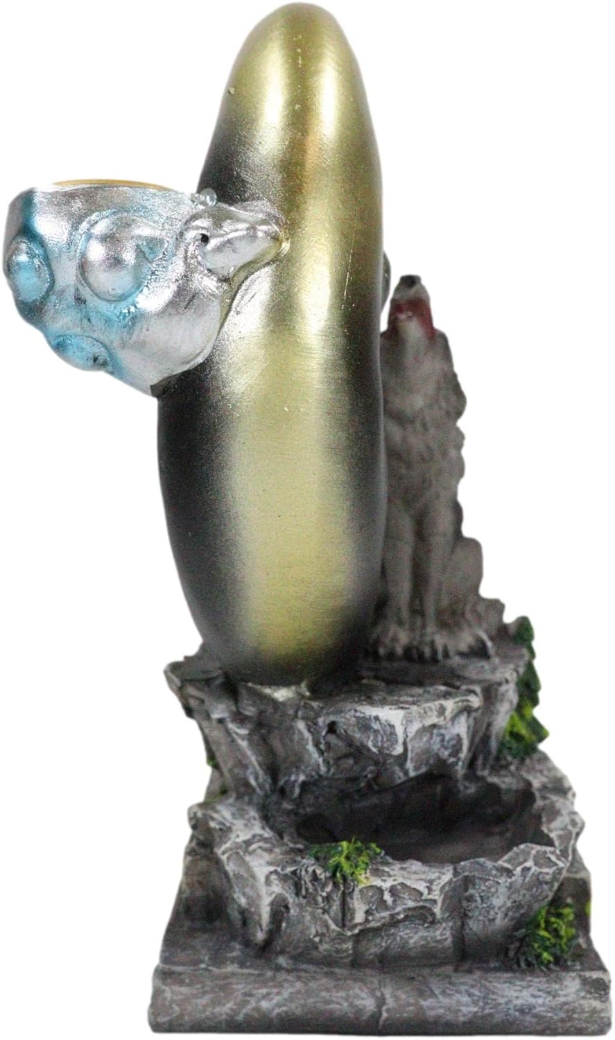 Ebros Gift Animal Totem Spirit Gray Howling Wolf Guardian of The Sacred Moon Backflow Cone Incense Burner Holder with Cascading Smoke Pool Waterfall Effect Figurine
