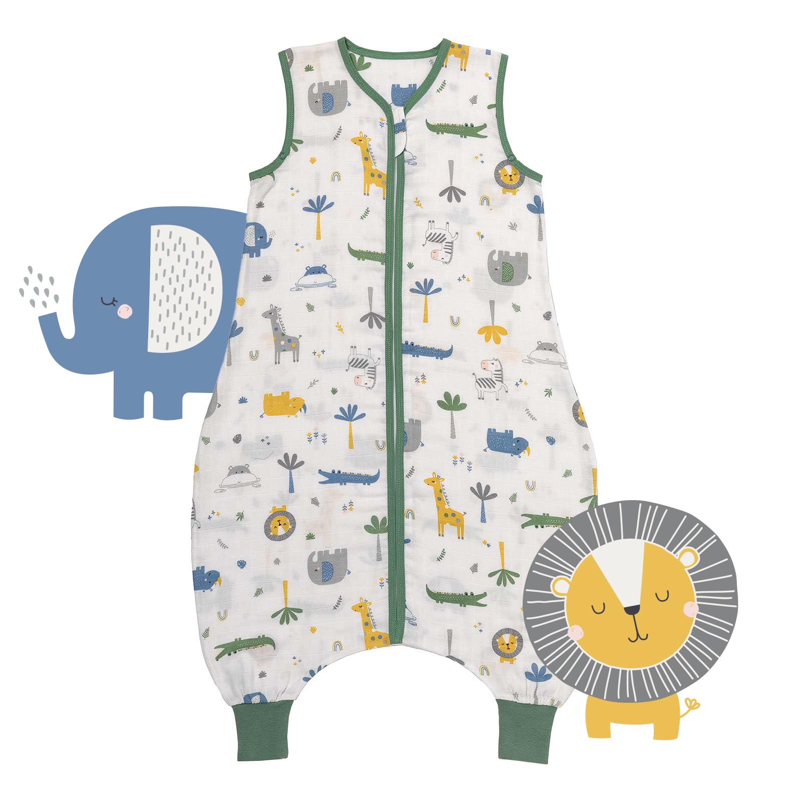 Slumbersac Babyslaapzak met voeten voor de zomer, 70 cm, koala 0,5 TOG, van mousseline, slaapzak met benen voor lichaamslengte 70-80 cm, zomerslaapzak