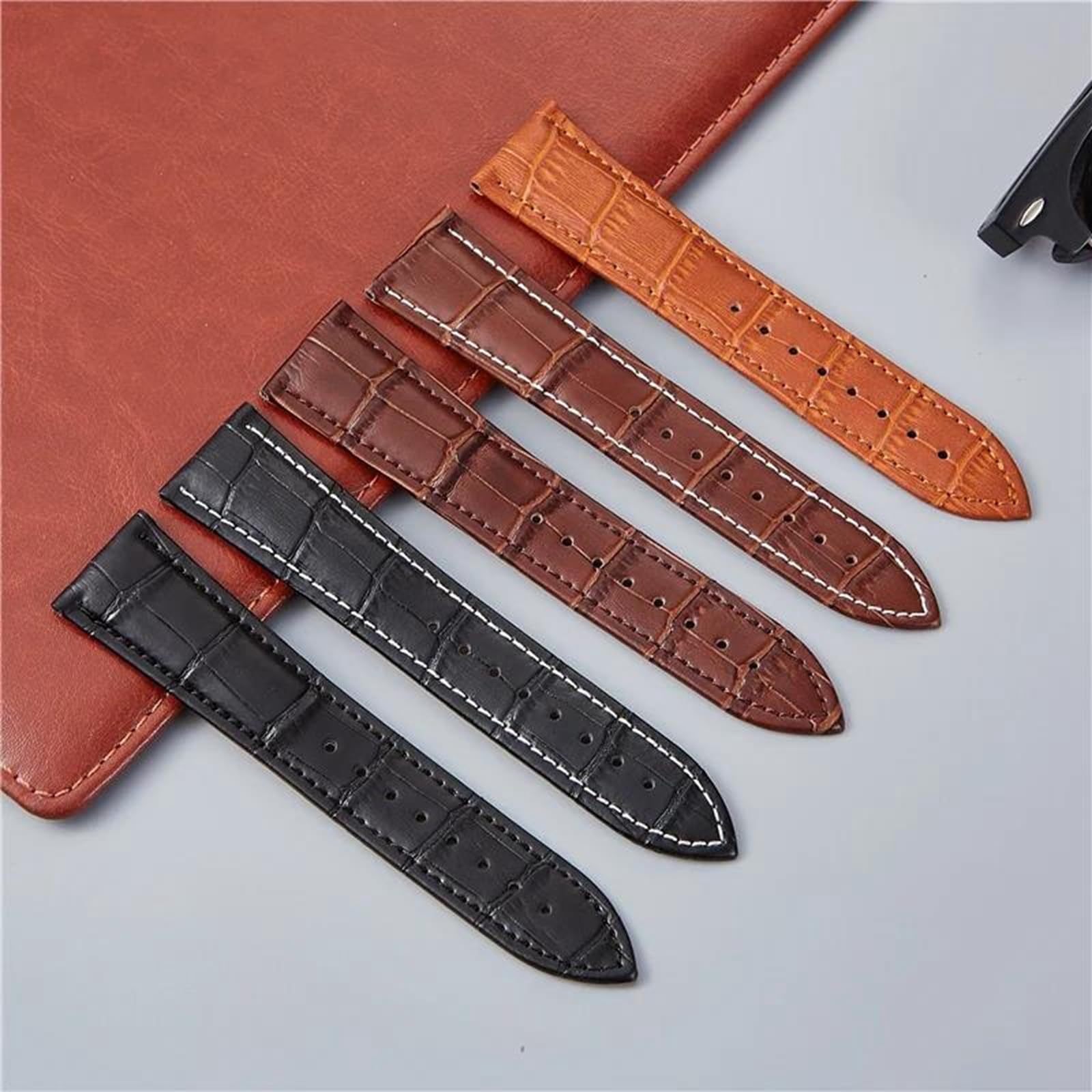 Cinturino per Orologio in Pelle Bovina di Primo Strato con Fibbia deployante a sgancio rapido 18/20/22 / 24mm per Orologi Meccanici, Quarzo
