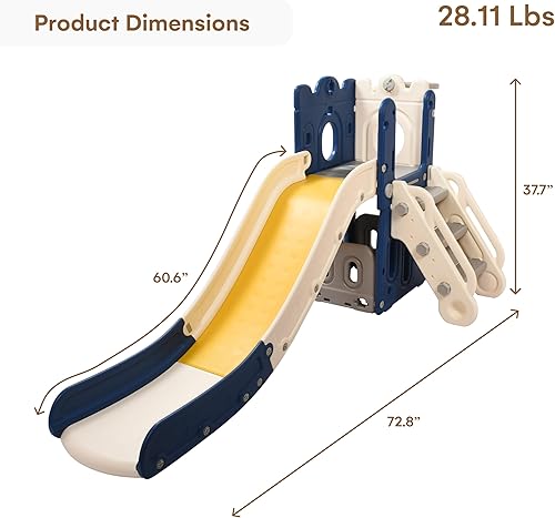 Miniatura 3 de Childlike Behavior Casa de juegos con tobogán y escalera en L, juego de aro de baloncesto para interiores o exteriores, para niños pequeños,