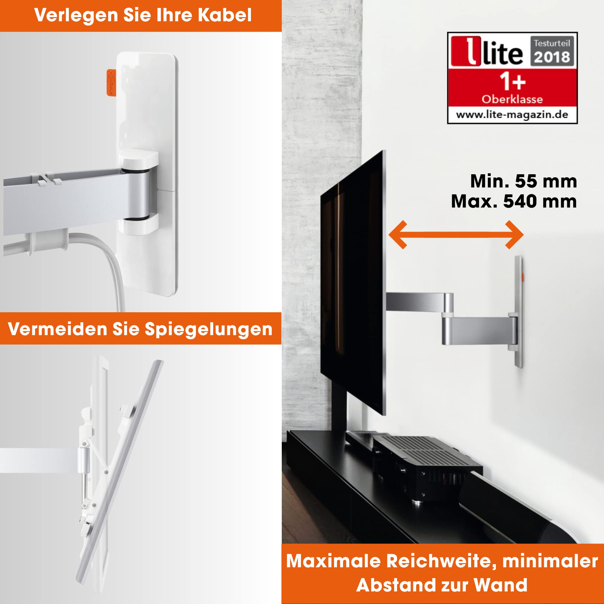 Vogel's WALL 3345 schwenkbare TV Wandhalterung für 40-65 Zoll Fernseher, max. 30 kg, schwenkbar bis zu 180°, neigbar, Fernsehhalterung, max. VESA 600 x 400, Universelle Kompatibilität, TV Halterung