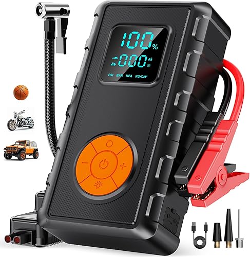 Arrancador de salto con compresor de aire, arrancador de batería de coche 8.0 Gas7.0L diésel, caja de salto portátil, arrancador de coche portátil