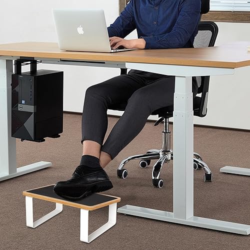 Miniatura 7 de Reposapiés para debajo del escritorio en el trabajo, taburetes ergonómicos de madera con metal con superficie de goma antideslizante, reposapiés de