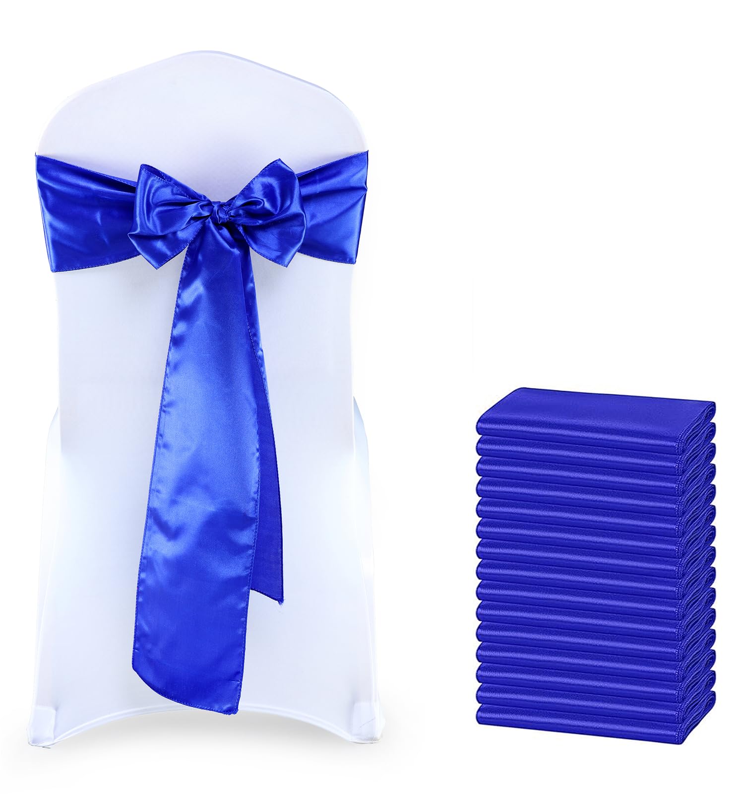 VDS Satin Chair Sashes Chair Cover Back Tie Sateen Bows Ribbon for Wedding Birthday Graduation Engagement Ceremony Event Party Banquet Venue Hotel All Dining Chair Decoration (150PC) (Royal Blue) — image 1