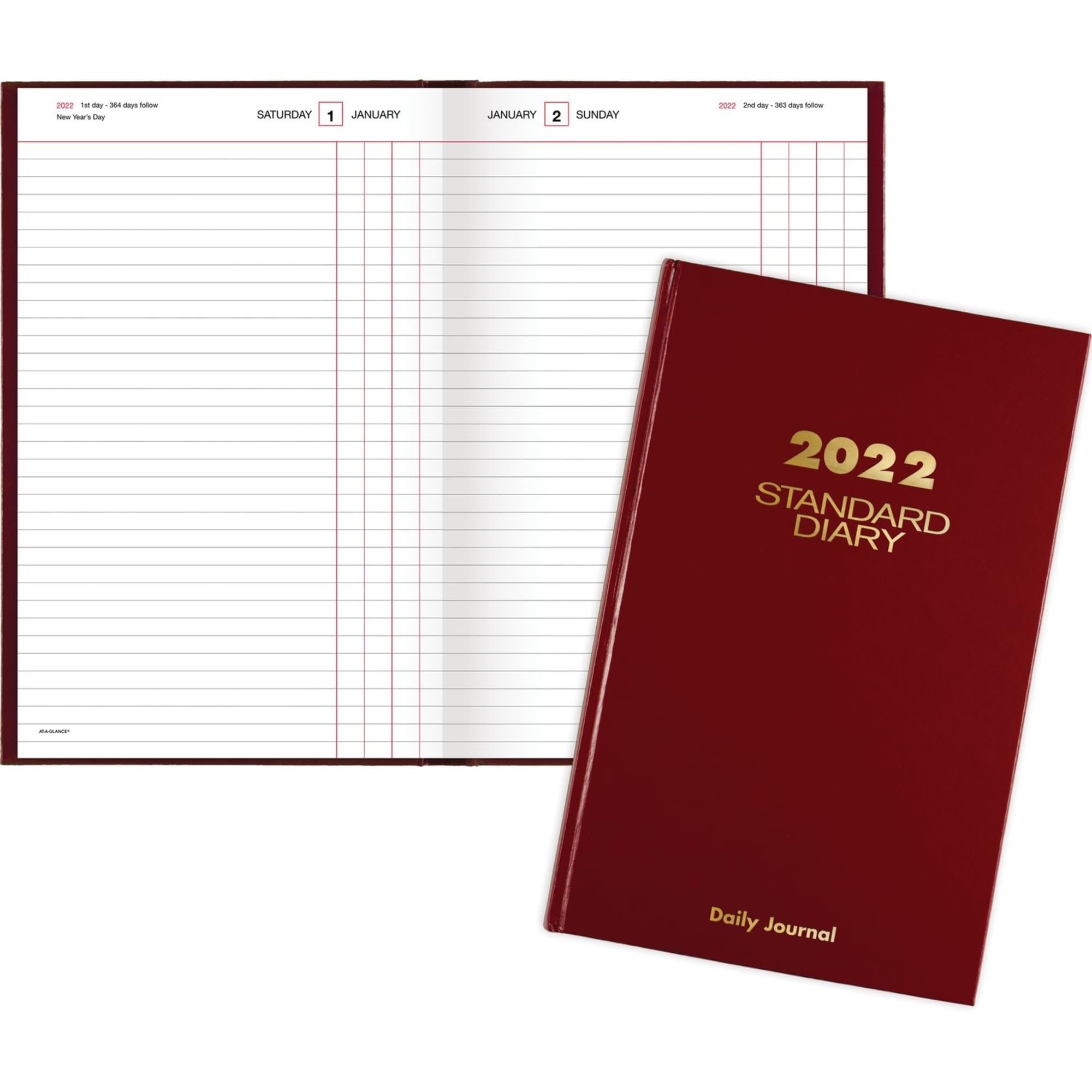 2022 Dziennik/Książka adresowa od AT-A-GLANCE, standardowy dziennik dzienny i książka adresowa, 17,9 cm x 12 cali, duży, czerwony (SD37713)