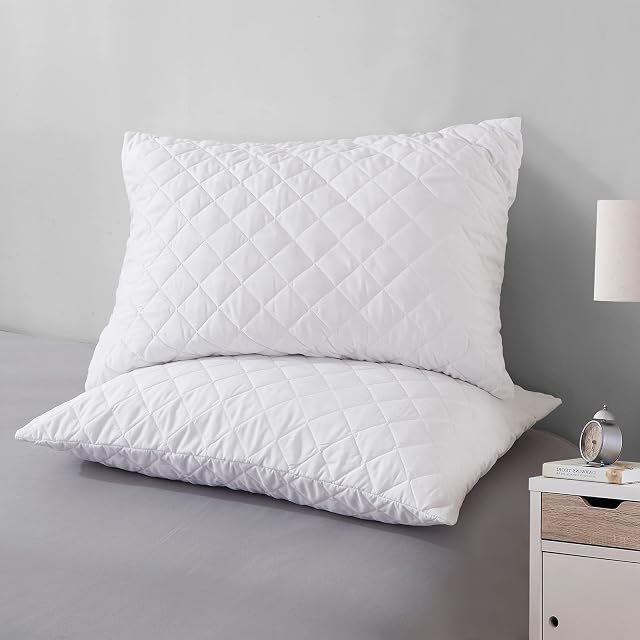 enaaya Quilted Pillow Protectors Pack of 4 - Ultra Soft Noiseless and Breathable Microfiber Zipped Pillow Case Protectors - Easy Care & Machine Washable