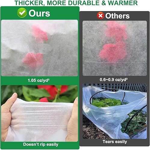 Miniatura 3 de Cubiertas para plantas con protección contra la congelación de 10 x 50 pies, 1.05 ozyd, tela más gruesa contra la congelación de plantas, cubiertas
