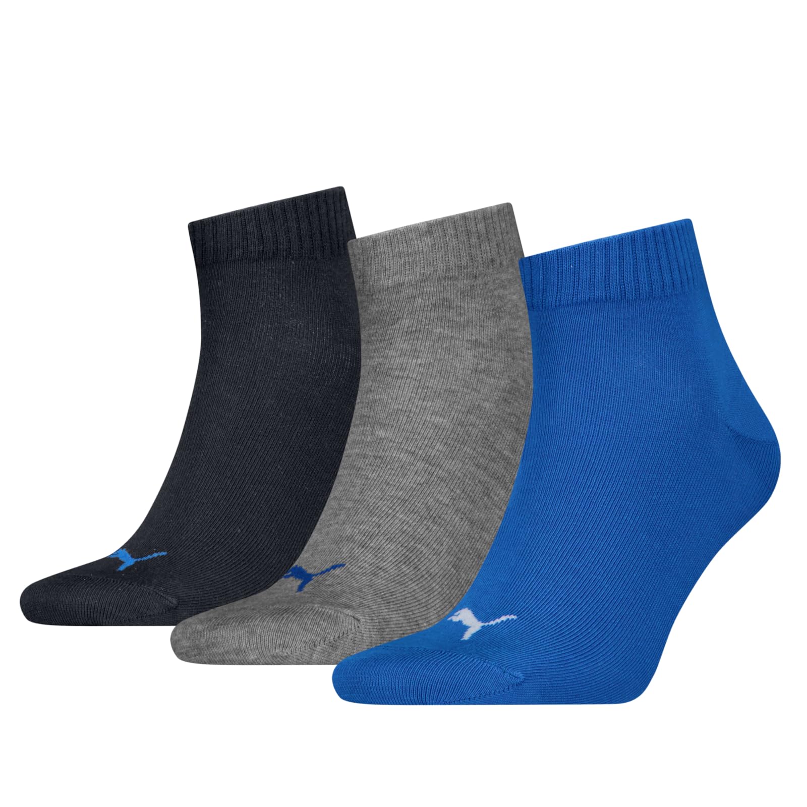 Puma Unisex Blue / Grey Melange Sports Ankle Trainer Socks Quarters (3 Pair Packs) Everyday Comfort - Grey Melange Uk 12-14