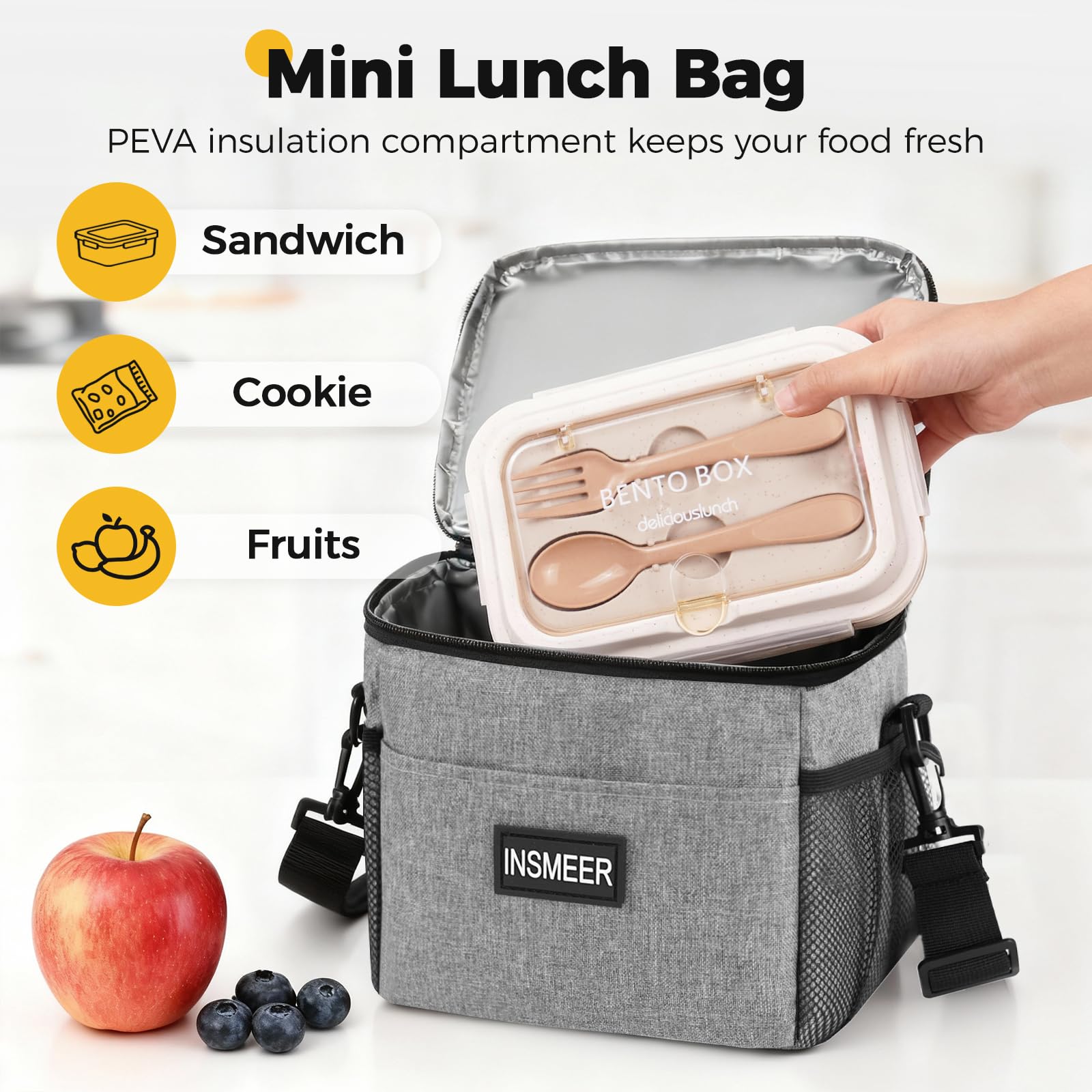 INSMEER Borsa termica con mini borsa per il pranzo, capacità 35 l, borsa termica pieghevole rigida con ruote, carrello portatile 2 in 1, borsa termica per picnic, spesa