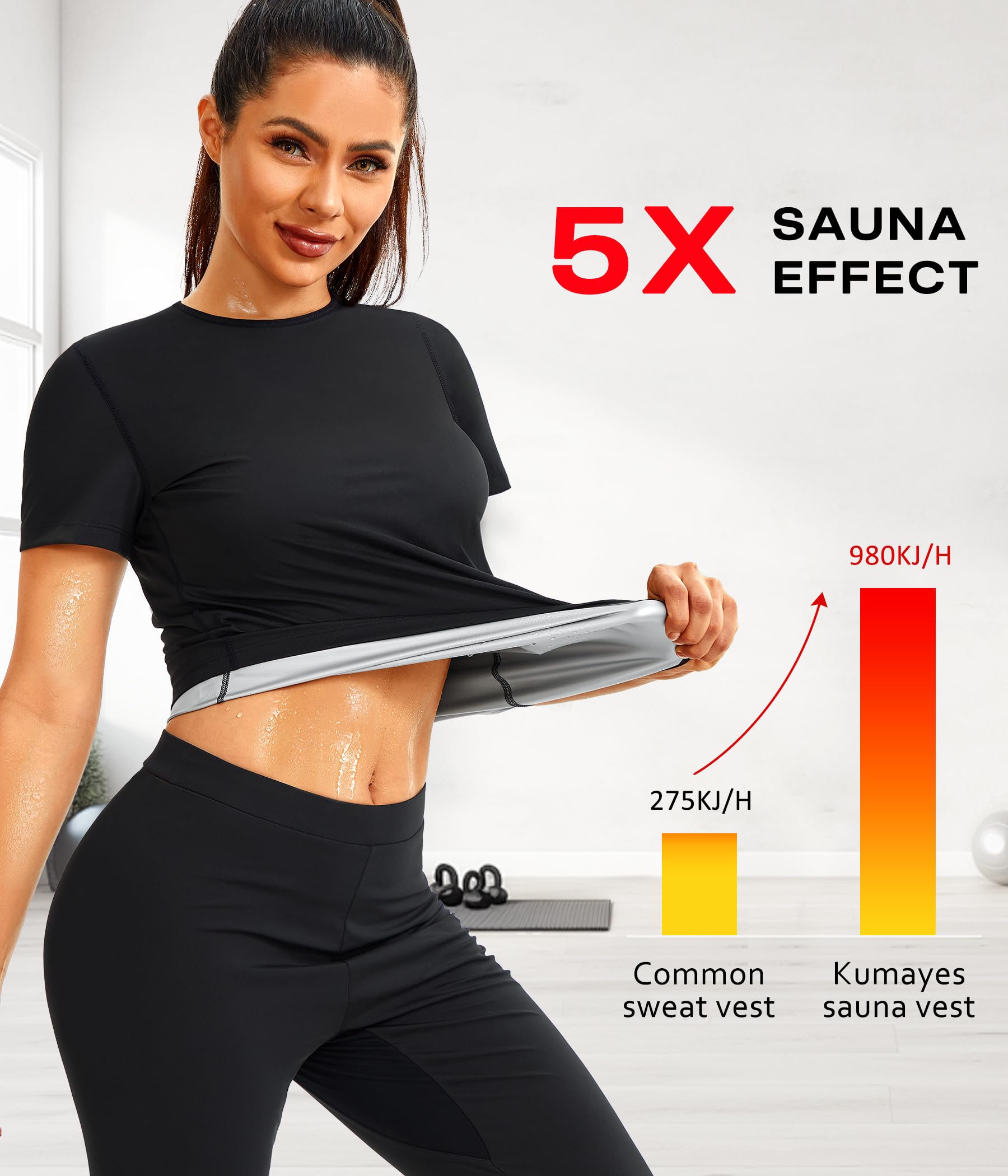 KUMAYES Maglietta Sauna Canotta Dimagrante donna Gilet da Sauna Snellente Maglietta Sportivo Manica corta tuta termica Allenamento Fitness