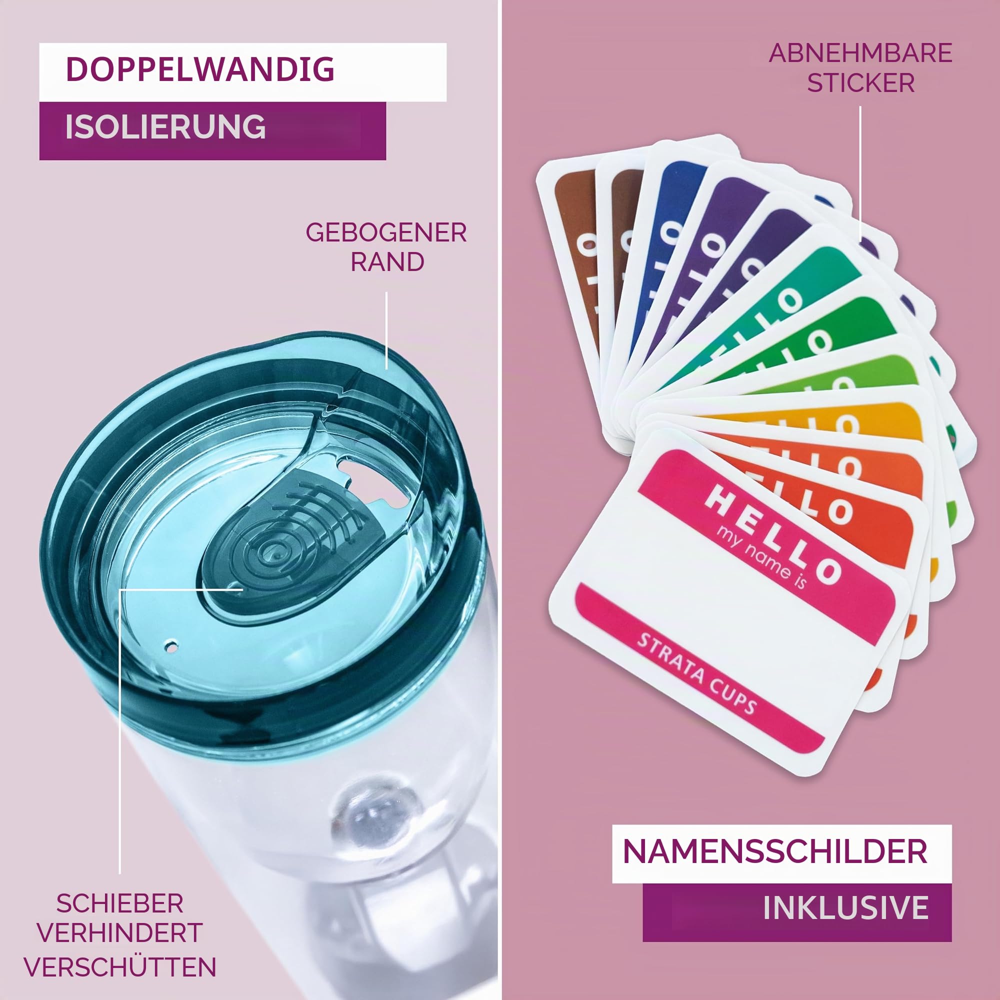 Isolierter Weinbecher mit Deckel (10 Stück) + Bonus-Aufkleber | Outdoor Acryl-Kunststoff Weingläser 284 ml Becher in 10 Farben – Erwachsene Schnabelflasche unzerbrechliches Weinglas ohne Stiel