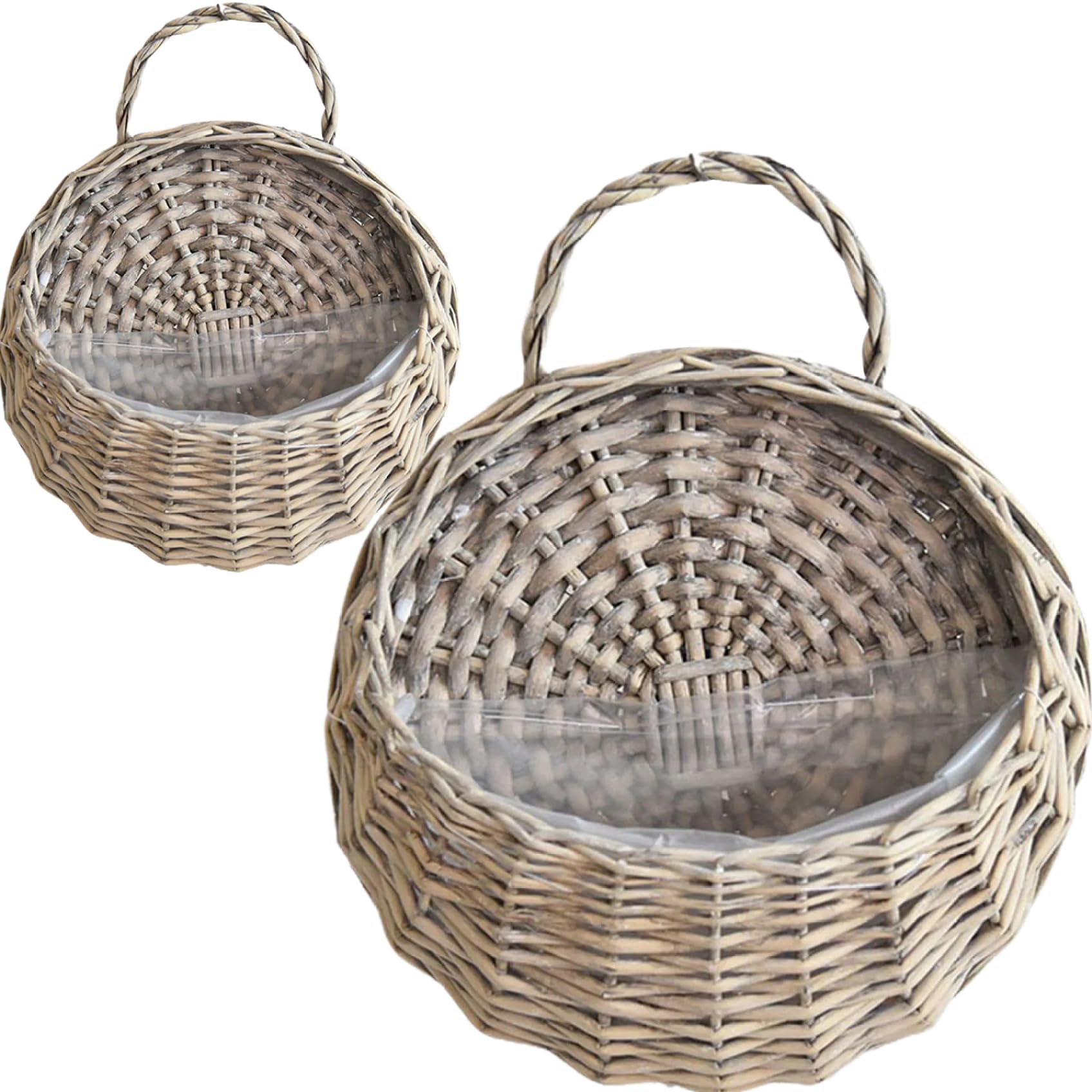 Cndiyald Grey Natural Rattan Hanging Planters, 2-Pack Vintage Wall Basket For Indoor Garden Decor(Grey)
