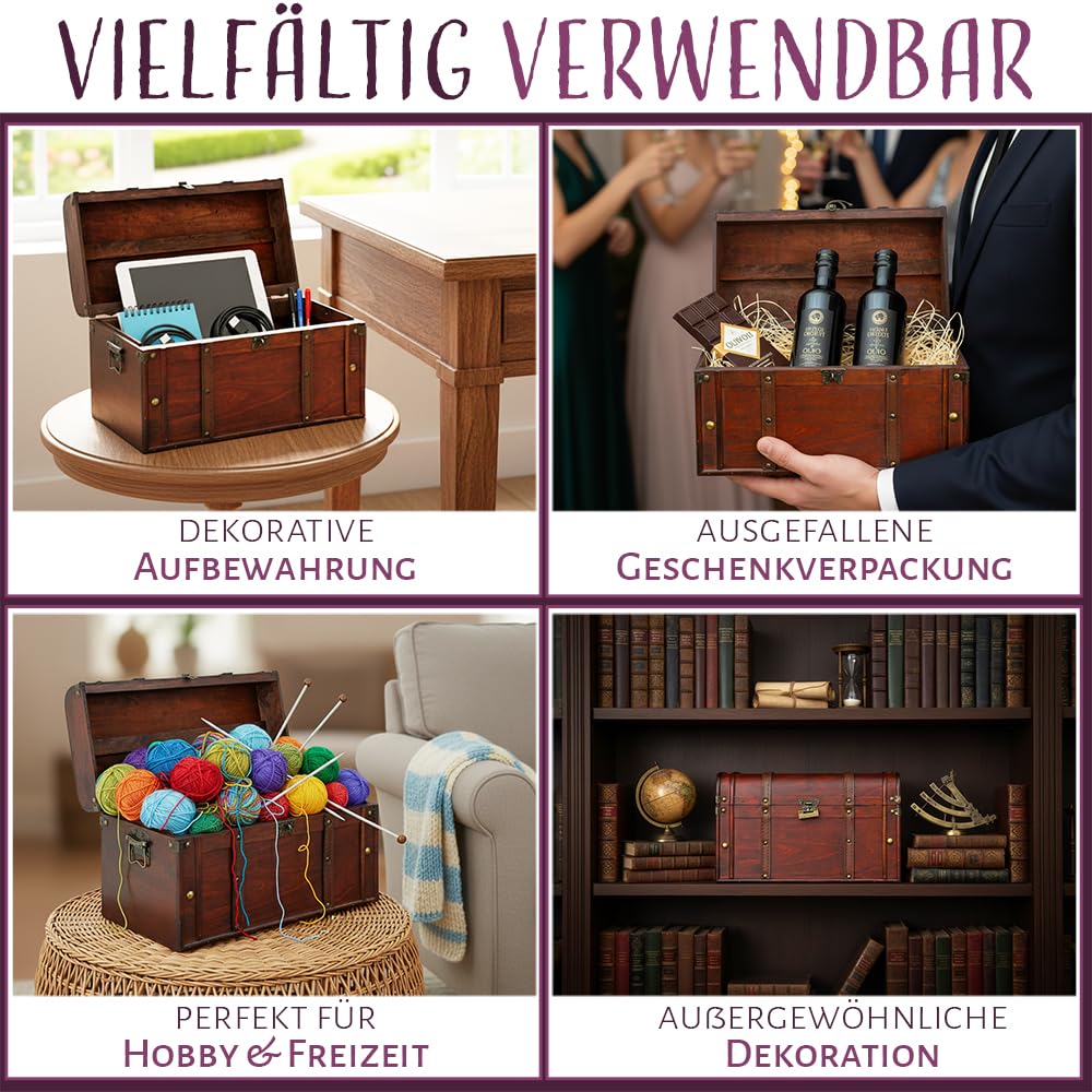 Kingpower Coffret coffre en bois avec serrure Coffre de cadeaux | 40 x 22 x 24 cm, Boîte, caisse en bois