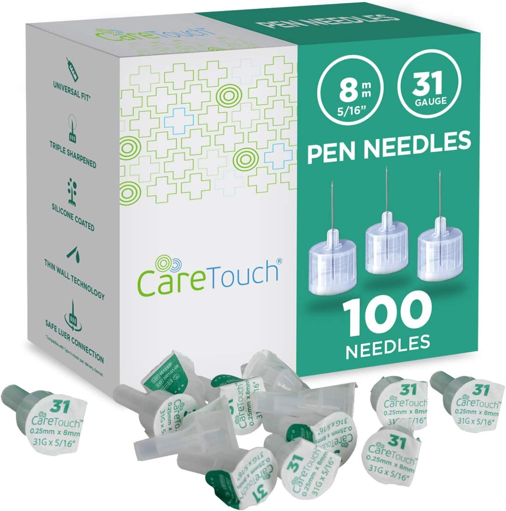 Care Touch CTPN31516 Pen Needle, 31 Gauge, 5/16" Size, 100 Pack