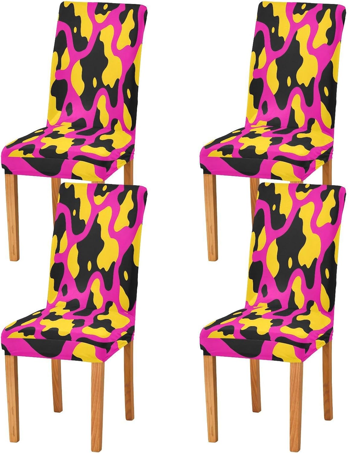 ALAZA Chair Covers for Dining Room, Pink Yellow Cow Pattern Stretch Chair Cover Sets Chair Protector Removable Washable for Ktichen Restaurant Hotel