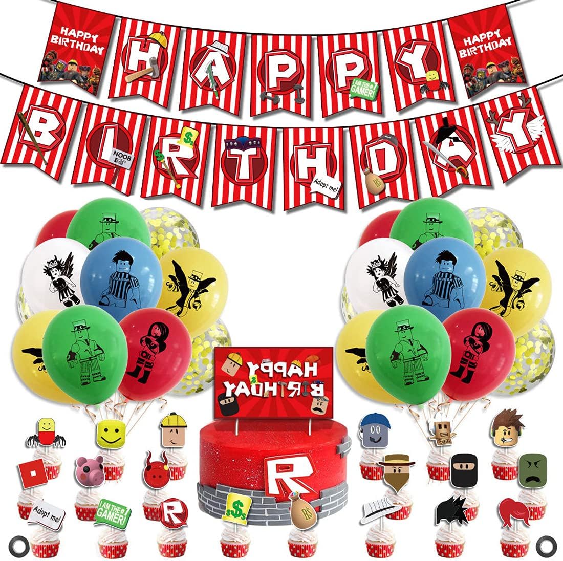 Gaming Theme Party Supplies Roblox Themed Party Supplies Happy Birthday Banner Gaming Party Decorations for Roblox Gamer Party Favors