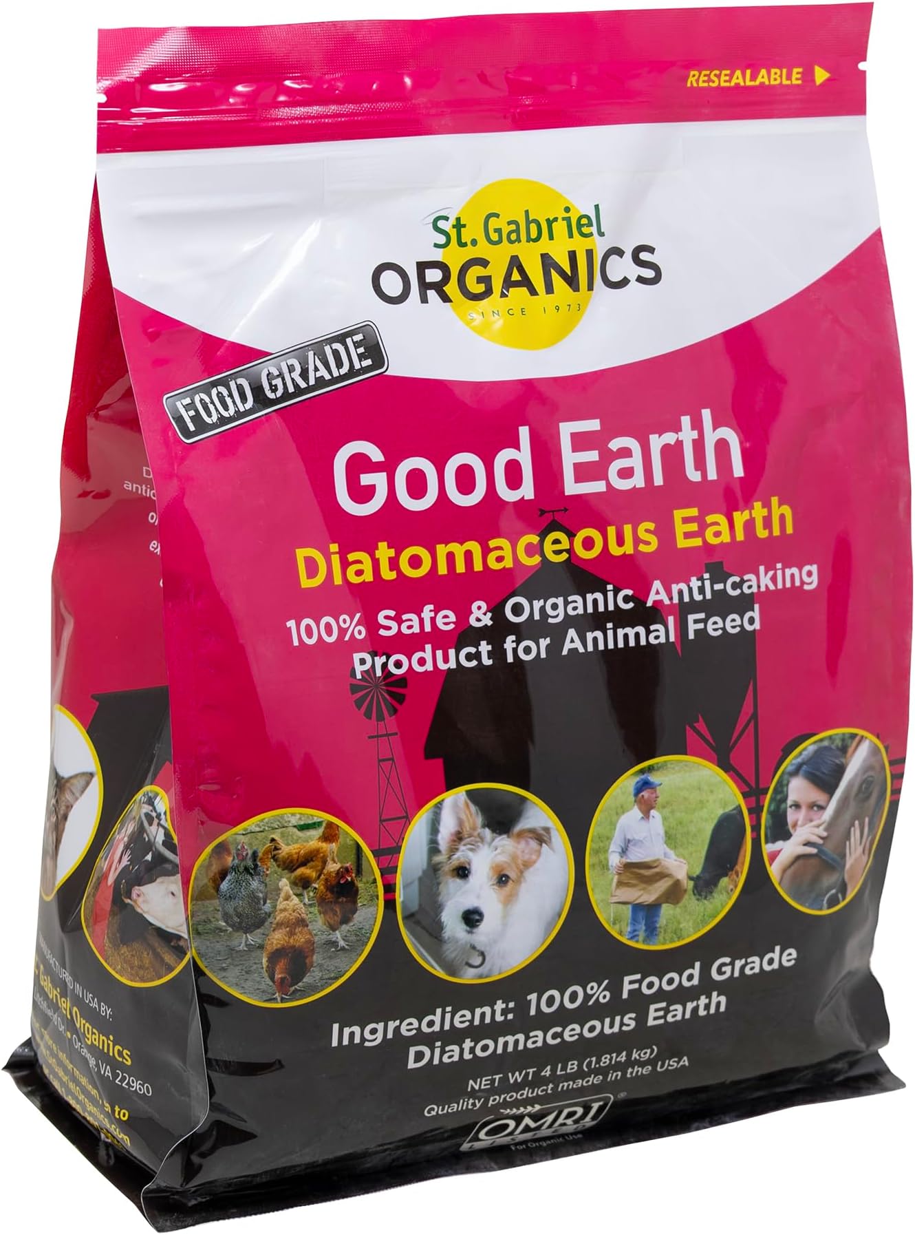 St. Gabriel Laboratories GoodEarth Food-Grade Diatomaceous Earth, 4lbs - Anti-Caking Feed Supplement for Backyard Livestock