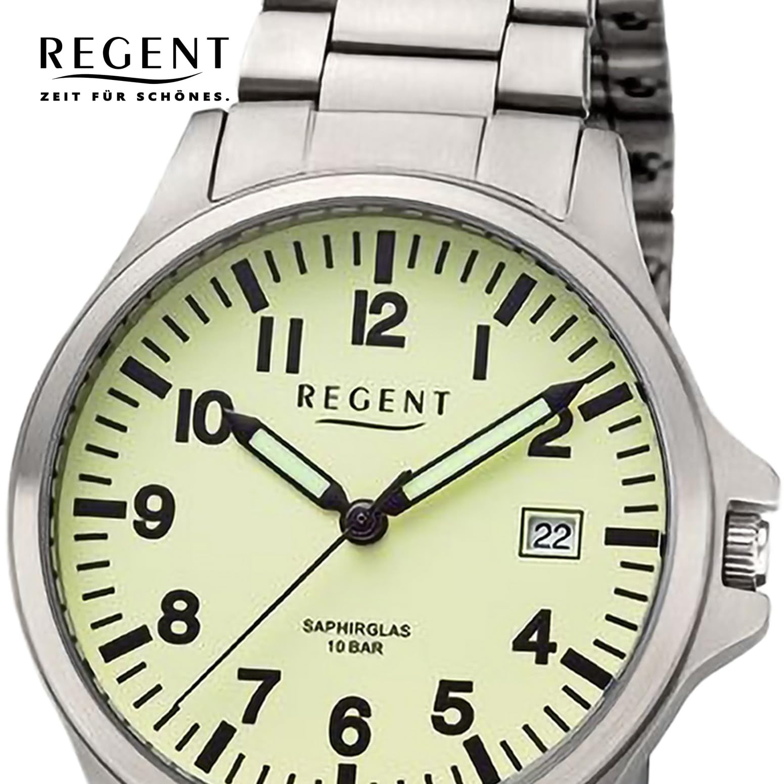 REGENT Orologio unisex in titanio con cinturino a maglie da 36 mm, analogico, 10 ATM, vetro zaffiro 1969.90.97