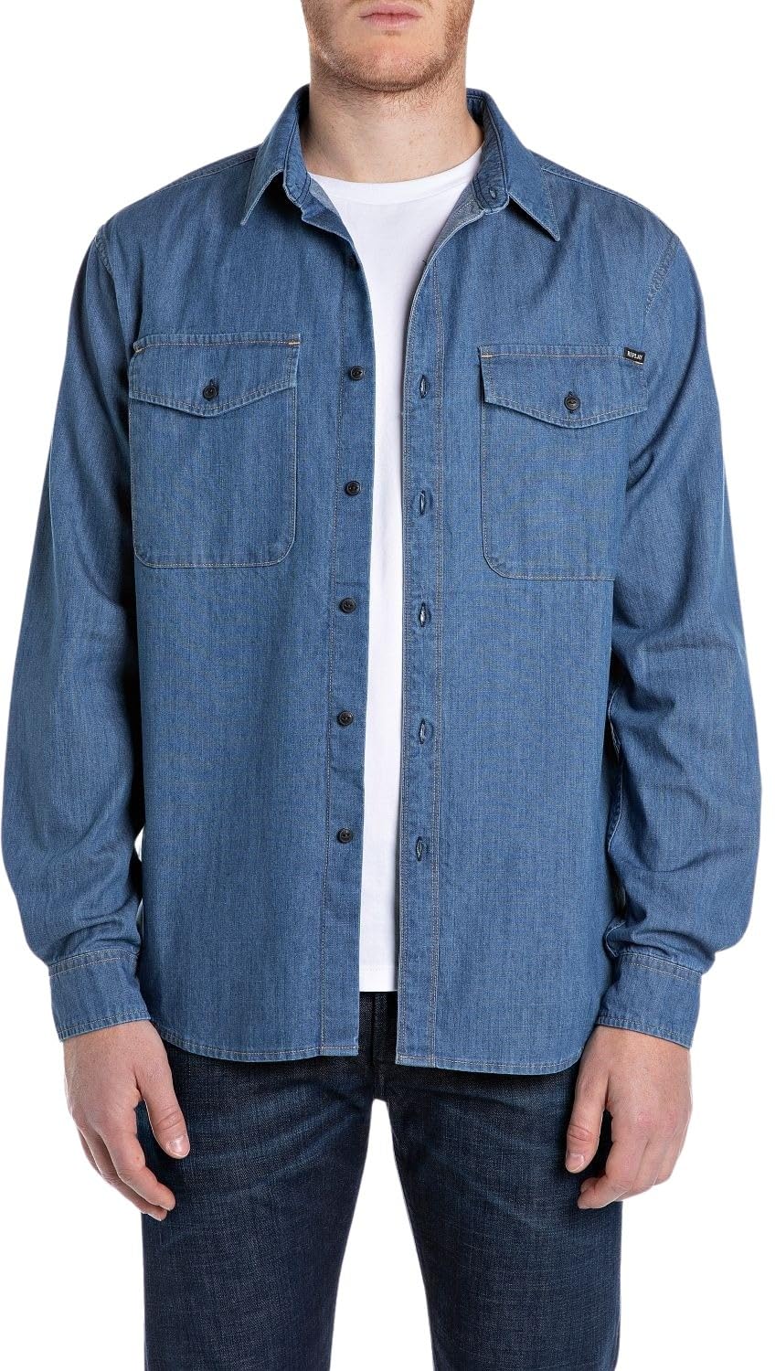Replay Men's M4124 Shirt, 009 Medium Blue, L