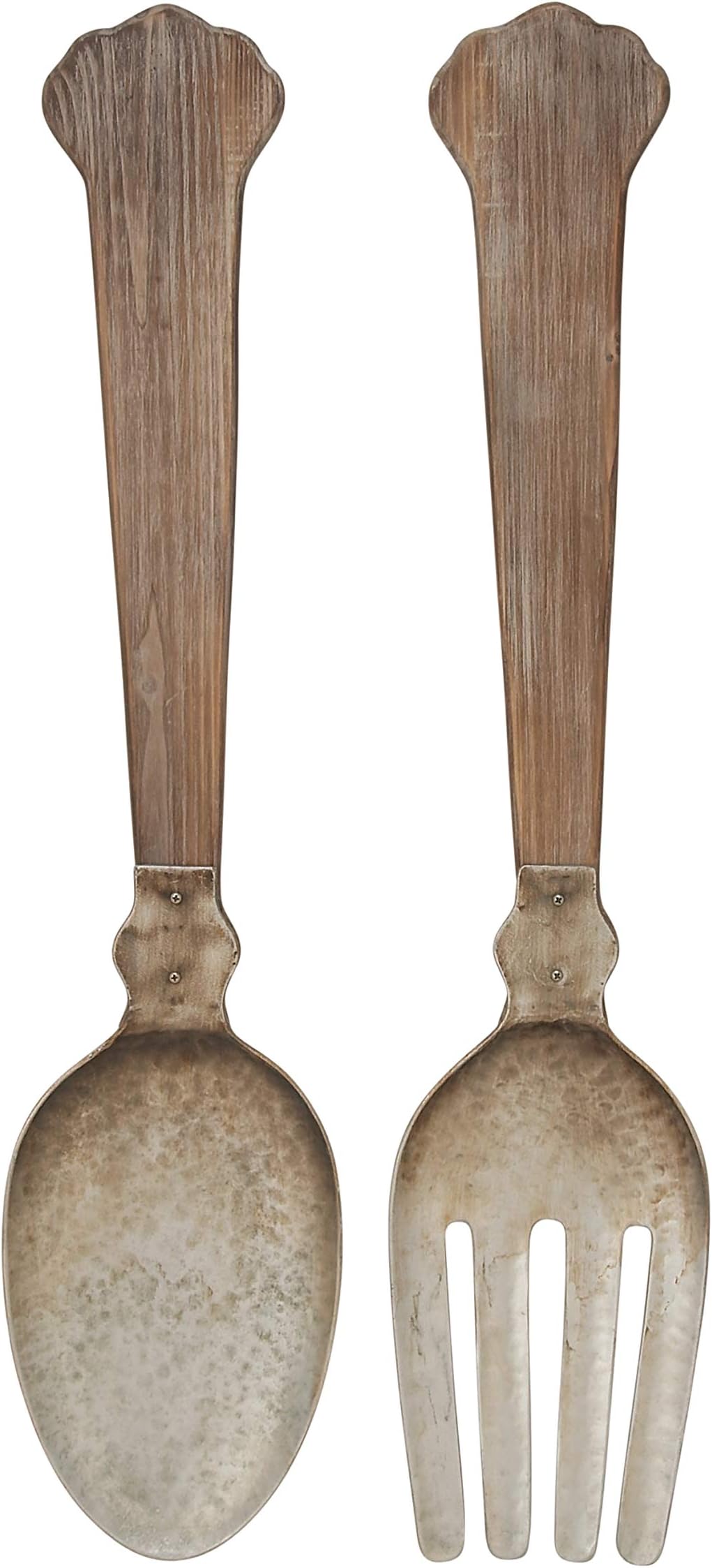 Deco 79 Metal Utensils Home Wall Decor Spoon and Fork Wall Sculpture, Set of 2 Wall Art 8"W, 38"H, Brown