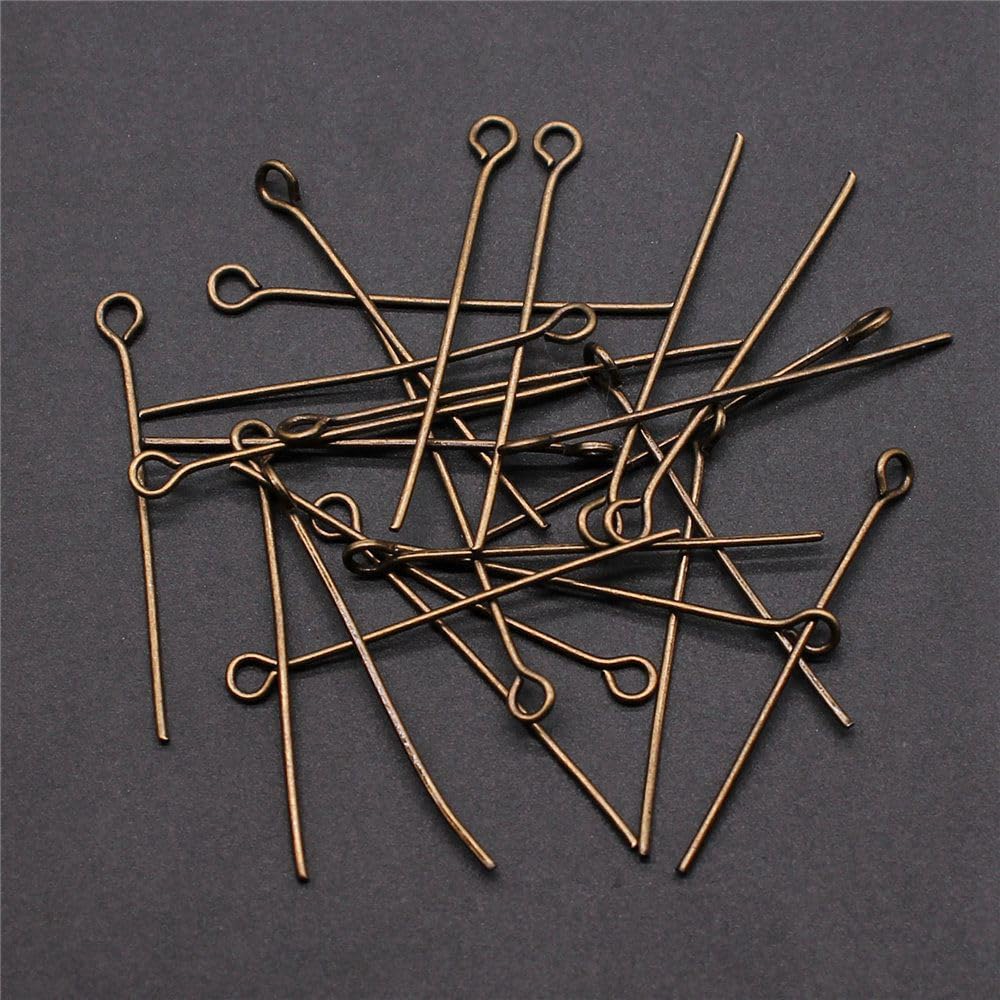 Handmade Eye Head Pins for Bead Stringing Works, 30mm, Antique Bronze Color, 200 Pieces