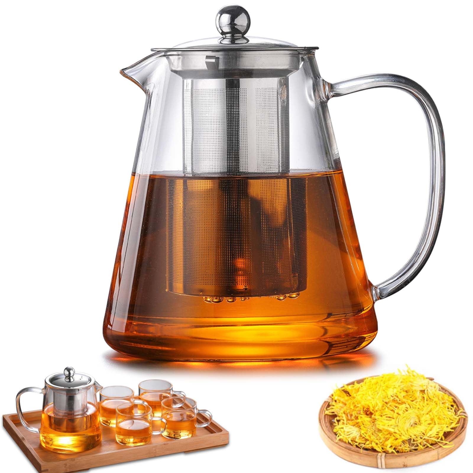 Dzbanek do herbaty z sitkiem i pokrywką, 1300 ml, szklany dzbanek do herbaty ze szkła borokrzemowego, ze zdejmowanym sitkiem, wytrzymały dzbanek do herbaty, odporny na wysoką temperaturę, do herbaty